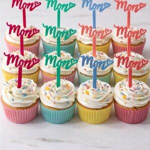 20 PCS Mom Cake Topper Picks - Blue & Teal Party Picks